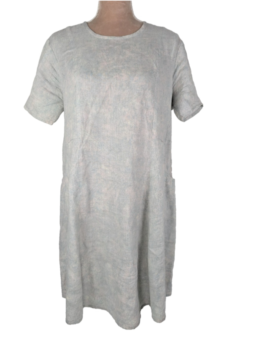 Vintage FLAX Jeanne Engelhart Linen Dress Green Pink Sz S Lagenlook Oversized